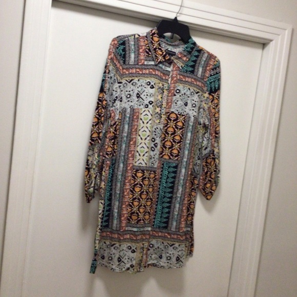 Womens New Directions 3/4 Sleeve Multicolored Button Down Shirt - Picture 1 of 5